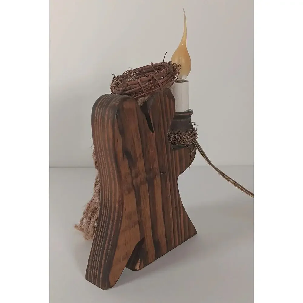 Angel Electric Candle Wooden Primitive Lamp Light Silicone Bulb Grapevine 9